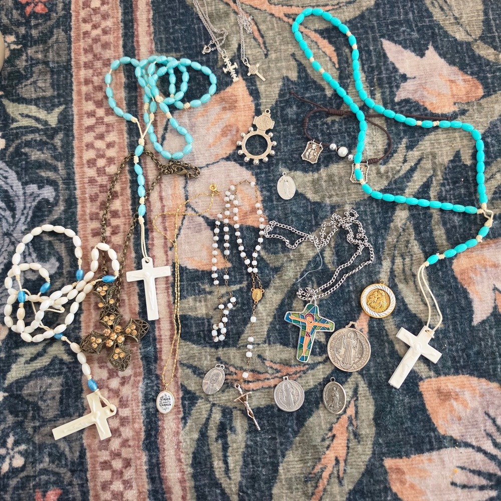 Religious Jewelry Lot Rosaries Crucifix Pendants Saint Medals St Benedict 5oz